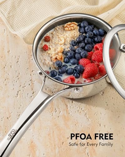 Image of SNOWCLAD Pots and Pans Set Non Stick, 10 Pcs Hybrid Stainless Steel Cookware Sets, Non Stick Frying Pans, Saucepans, Saute Pan & Stock Pot, PFOA Free Kitchen Skillet,Induction Compatible