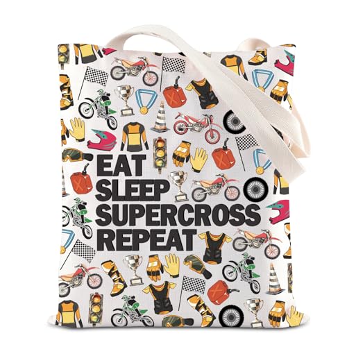 BAUNA Supercross Lovers Tote Bag Motocross Rider Gift Dirt Bike Racing Gift Eat Sleep Supercross Repeat Canvas Bag Racing Day Gift, Borsa Supercross, 35*40cm