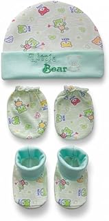 SAFE-O-KID Soft Baby Cotton Colourful Mitten Gloves, Cap & Booty Set for Boys & Girls (0–3 Months)- Green-picture-10