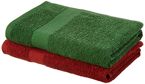 Amazon Brand - Solimo 100% Cotton 2 Piece Bath Towel Set, 380 GSM (Brick Red, Mint Green)