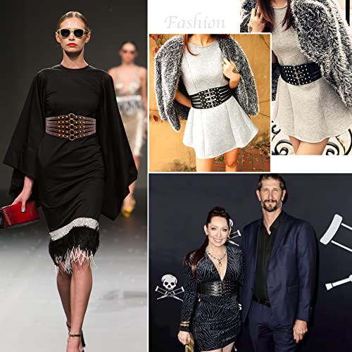 Lovful Womens Wide Elastic Corset Belt,Hollow Out Stretch Cinch Waist Belt,Faux Leather Dress Belt3