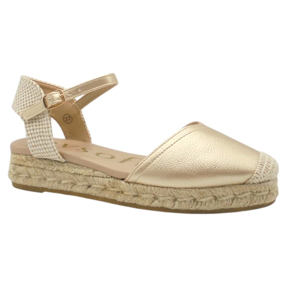 mysoft - 25M140 Alpargatas de Mujer con Planta de Gel Acolchada - Sandalias de Cuña Baja Elegantes y Muy Cómodas, Ideales para Caminar, Diseño Versátil con Cierre de Hebilla para: Mujer