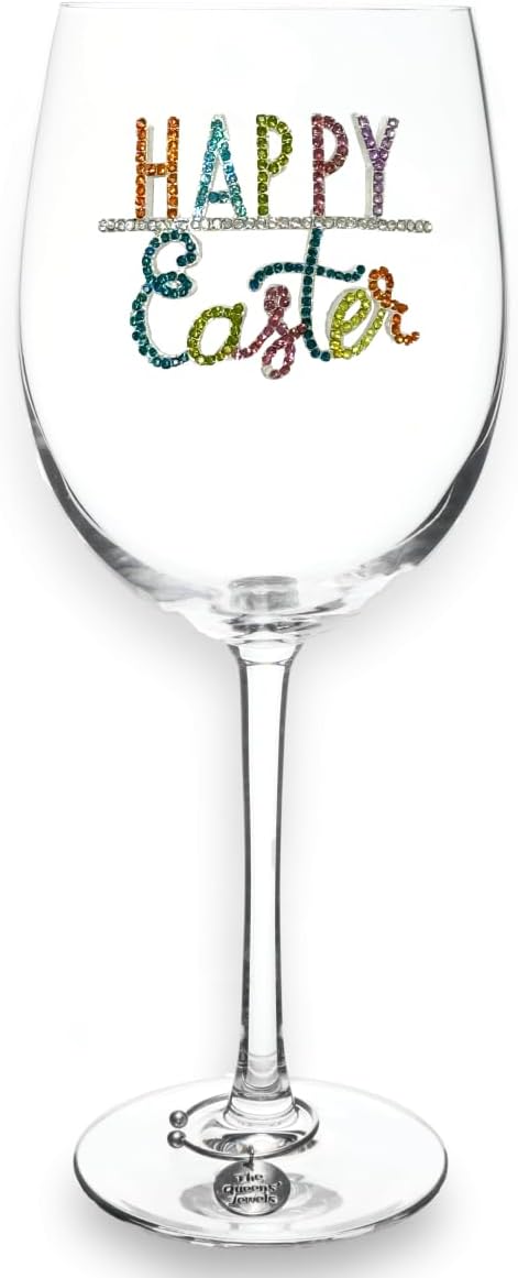 THE QUEENS' JEWELS Tulip Jeweled Stemmed Wine Glass, 21 oz. - Unique Gift for Women, Birthday, Cute, Fun, Not Painted, Decorated, Bling, Bedazzled, Rhinestone