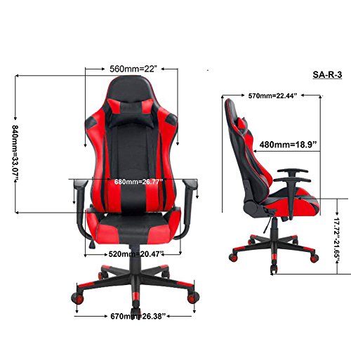 Sedia Poltrona Gaming Scrivana Ufficio Casa in Ecopelle Schienale Reclinabile Cuscino Lombare Poggiatesta Rotazione 360 Gradi Direzionale Altezza Regolabile 5 Ruote (Rosso) - Sedia gaming - Immagine 2