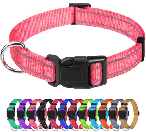 TagME Collare per Cani in Nylon Riflettente, Fibbia Staccabile Durevole, Collari Di Sicurezza Regolabili per Cani Di Piccola Taglia, Rosa, Larghezza 2.0 cm