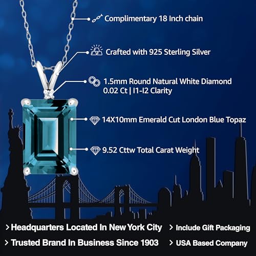 Gem Stone King 5-10 Cttw Gemstone Birthstone and Round Accent White Diamond Necklace | 14X10MM Emerald Cut | 925 Sterling Silver | Pendant Necklace for Women | With 18 Inch Silver Chain2