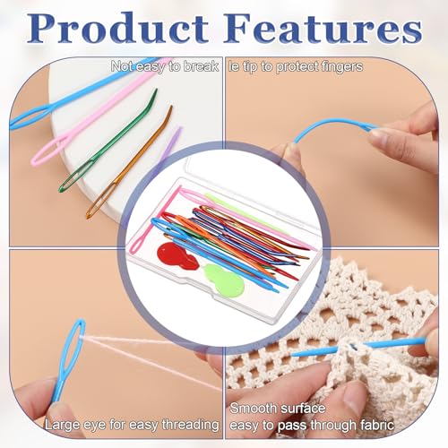 Image of BOHUIZ 19 Pcs Yarn Needles Set, Assorted Yarn Needles Bent Tapestry Needle Weaving Needle Darning Needles Plastic Needles Large Eye Blunt Knitting Needles for Sewing Crochet with Needle Threader