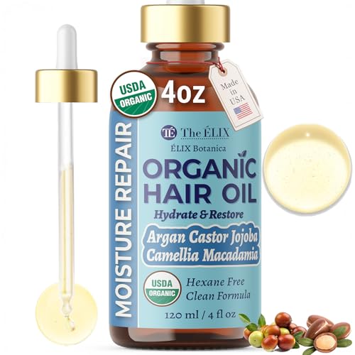 USDA Organic Hair Oil for Frizzy Hair with Argan Jojoba