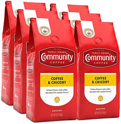 Community Coffee and Chicory, 72 Ounces Ground Coffee, Medium Dark Roast, 12 Ounce Bag (Pack of 6)