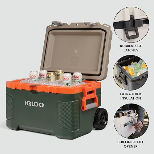 Image of Igloo Trailmate 52Qt Wheeled Cooler, Insulated Hard Shell Ice Chest, Sportsman