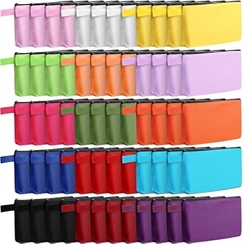 Reginary 60 Pieces Canvas Makeup Bags Bulk Cute Travel Cosmetic Bags Makeup Pouch Multipurpose Blank Small Toiletry Bag DIY with Zipper for Travel Women Teens,15 Colors(9.8 x 5 x 2 Inch) Cover