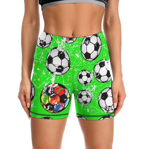 JYYAU Soccer Cartoon Pattern High Waist Yoga Shorts for Women Athletic Shorts Leggings Running Pants Black