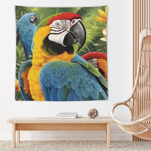 Tapisserie murale avec perroquet tropical, la solution ideale pour masquer un mur abime