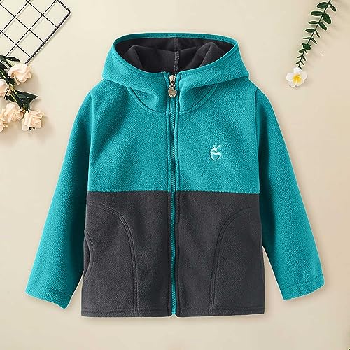 Kids Boy's Full-Zip Polar Fleece Jacket with Hood Girls Color Block Sweatshirt Jacket Fall Winter Windproof Coat2