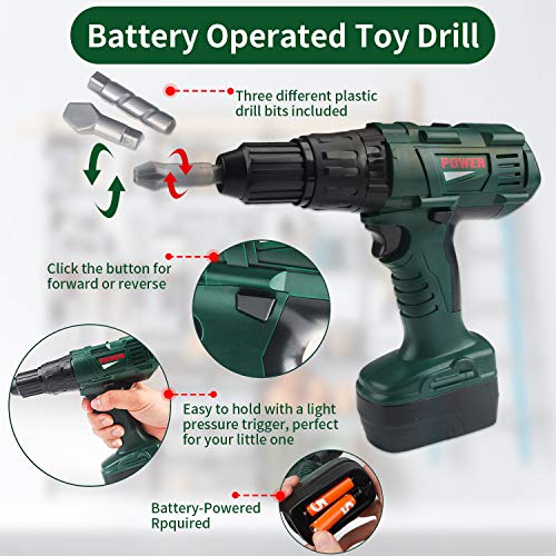 STEAM Life Kids Tool Set with Power Toy Drill - Toy Tool Set Contains Tool Box and Toy Hammer, Goggles, Power Drill and Play Tools Accessaries.