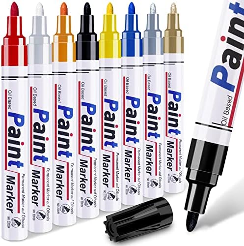 DAPAWIN 8 Colors Oil Based Paint Pens, Permanent Marker for Metal, Wood, Canvas, Fabric, Plastic, Tire, Glass, Waterproof, Safe for Kids and Adults