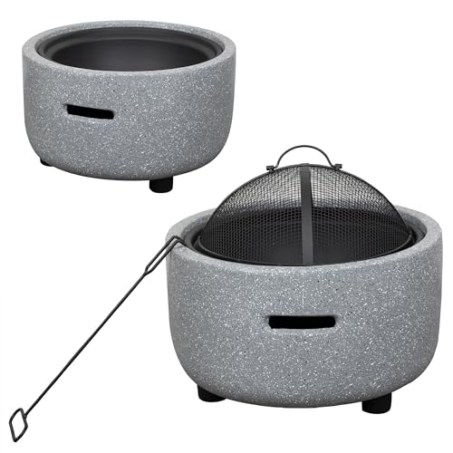 Alpine Corporation QFC334 Contemporary Gray Woodburning Firepit with Lid & Wood Poker, Decor for Patio & Deck, 16" H, Gray