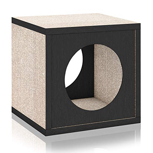 Image of Way Basics 13.4 W x 12.6 H Cat Scratcher Cube Scratching Post, Black (Tool-Free Assembly and Uniquely Crafted from Sustainable Non Toxic zBoard Paperboard)