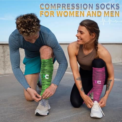 Image of 3 Pairs Knee High Graduated Compression Socks For Women and Men - Best Medical, Nursing, Travel & Flight Socks - Running & Fitness - 15-20mmHg