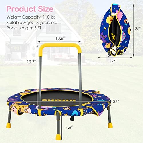 INFANS 36 Inch Foldable Mini Trampoline for Kids, 2 in 1 Trampoline and Swing Combo with Adjustable Straps Detachable Handrail, Indoor Outdoor Backyard Toddlers 7 51hLuAwtktL. AC