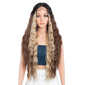 Deep Wave Wigs for Black Women 38 inch 95CM Synthetic Lace Front Wigs Pre Plucked 150% Density Natural Black Super Long Wavy Cosplay Hair Wigs With Babyhair