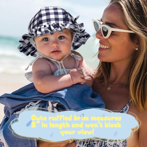 Zando Baby Sun Hat - Toddle Cute Ruffle Brim - Baby Beach Hat - Cotton Checkered - UPF 50+ - Adjustable Bucket Hat for 0-2T3