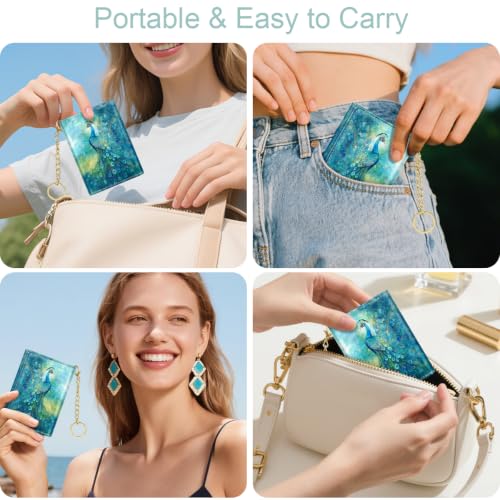 Image of Peacock Small Wallet Women, RFID Blocking Trifold Wallet, Cute Credit Card Holder with Kaychain, Credit Card Wallets, Vegan Leather, 7 Card Slots, ID Window, Wallets for Women Ladies Girls