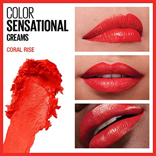 Image of Maybelline Color Sensational Lipstick, Lip Makeup, Cream Finish, Hydrating Lipstick, Nude, Pink, Red, Plum Lip Color, Coral Rise, 0.15 oz. (Packaging May Vary)