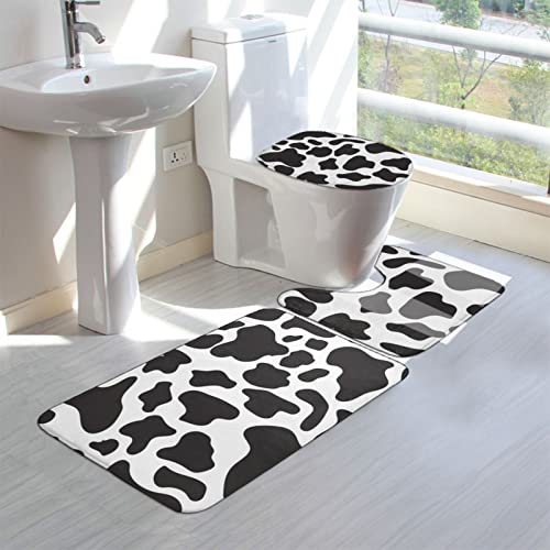 Badezimmerteppich-Set, Kuhmuster, U-förmig, konturierter WC-Vorleger und WC-Deckelbezug, Schwarz-Weiß, 3 Stück – Bild 3