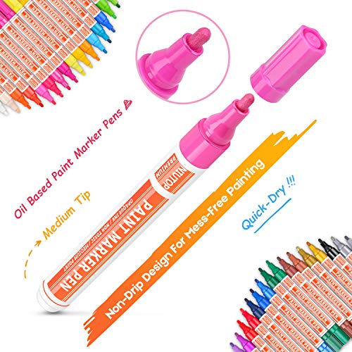 Paint Pens for Rocks, 32 Vibrant Colors Paint Markers Kit for Glass, Stone, Wood, Fabric, Metal, Ceramic, Rock & More, Medium Point, Oil Based Paint Marker, Quick-Dry, Great Back to School Gift Idea - Thumbnail 2