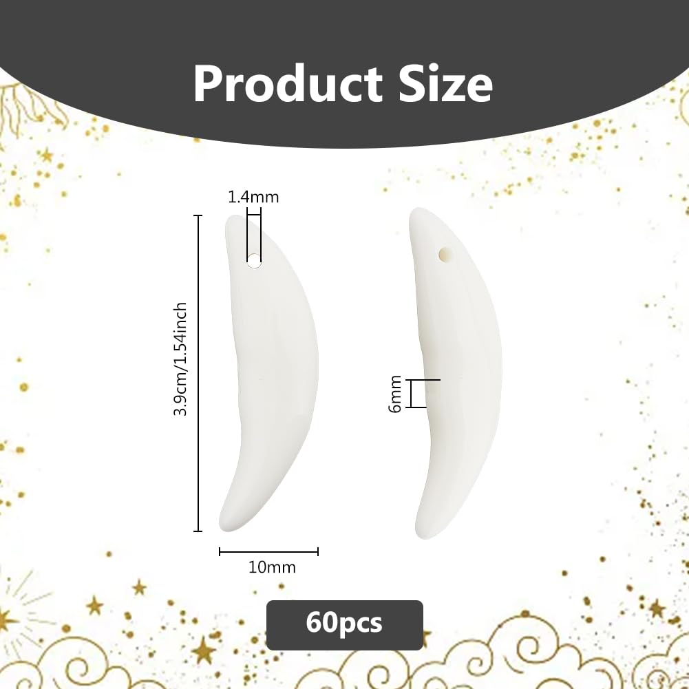 DICOSMETIC 60Pcs Resin Wolf Tooth Charm Floral White Wolf Fang Charms Wolf Fangs Necklace Charms Animal Tooth Charms for DIY Necklace Bracelet Jewelry Making Hole: 1.4mm - Image 2