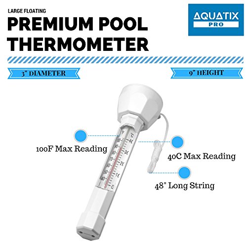 Large Floating Pool Thermometer Aquatix Pro Premium Water Temperature Thermometers with String, Shatter Resistant, for Outdoor & Indoor Swimming Pools, Spas, Hot Tubs, Aquariums & Fish Ponds (1)