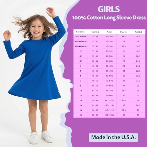 Image of City Threads Girls' 100% Cotton Long Sleeve Dress - Active Kids School, Playing, Parties - Made in USA