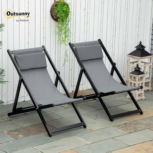 Lot de 2 chaises longues pliables inclinables 5 pos Outsunny