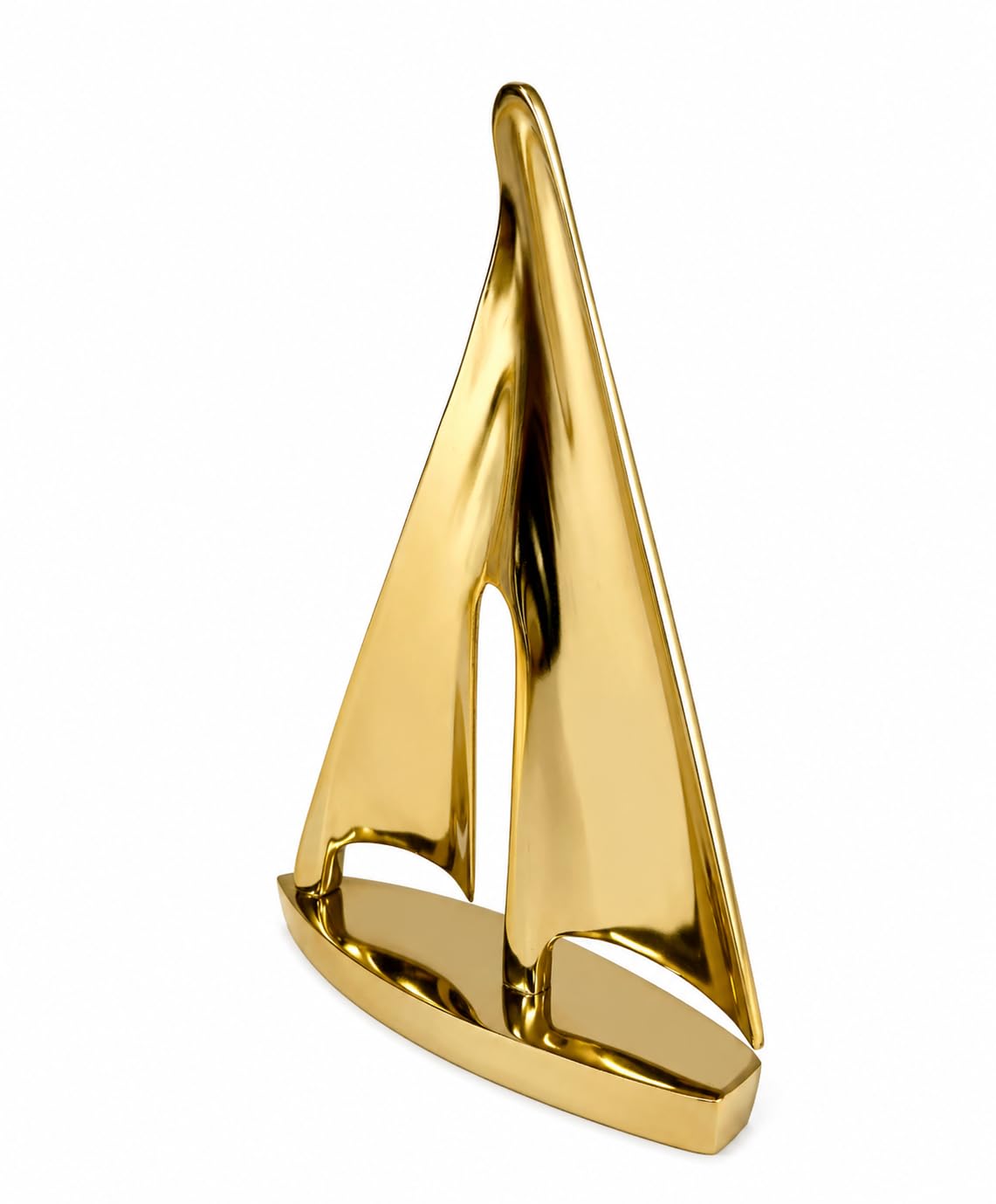 Sculpture de voilier doré moderne, figurine abstraite symbolisant le voyage et la liberté