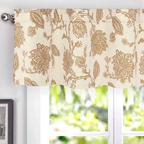 Driftaway 817684028486 Freda Jacobean Floral Linen Blend Blackout Thermal Insulated Energy Saving Privacy Window Linen Curtain Valance Rod Pocket 2 Layers Single 52 Inch cover