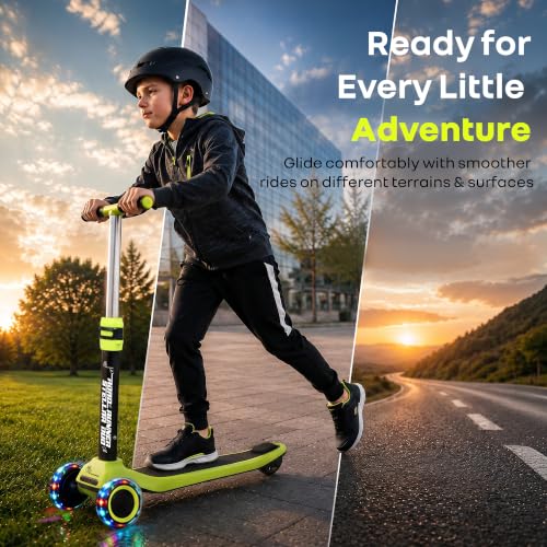 Image of R for Rabbit Road Runner Stellar Duo 2-in-1 Kids Kick Scooter with Foldable & Detachable Ride-On Seat, 4-Level Adjustable Height, LED PU Wheels for Boys & Girls 3+ Years, Up to 75 kg (Neon Black)
