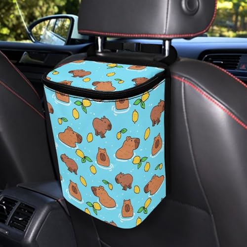 Image of KEIAHUAN Capybara Car Trash Can Bin with Lid Hanging for Back Seat Collapsible and Portable Multipurpose Trash Bin Garbage Can for Car Office Home