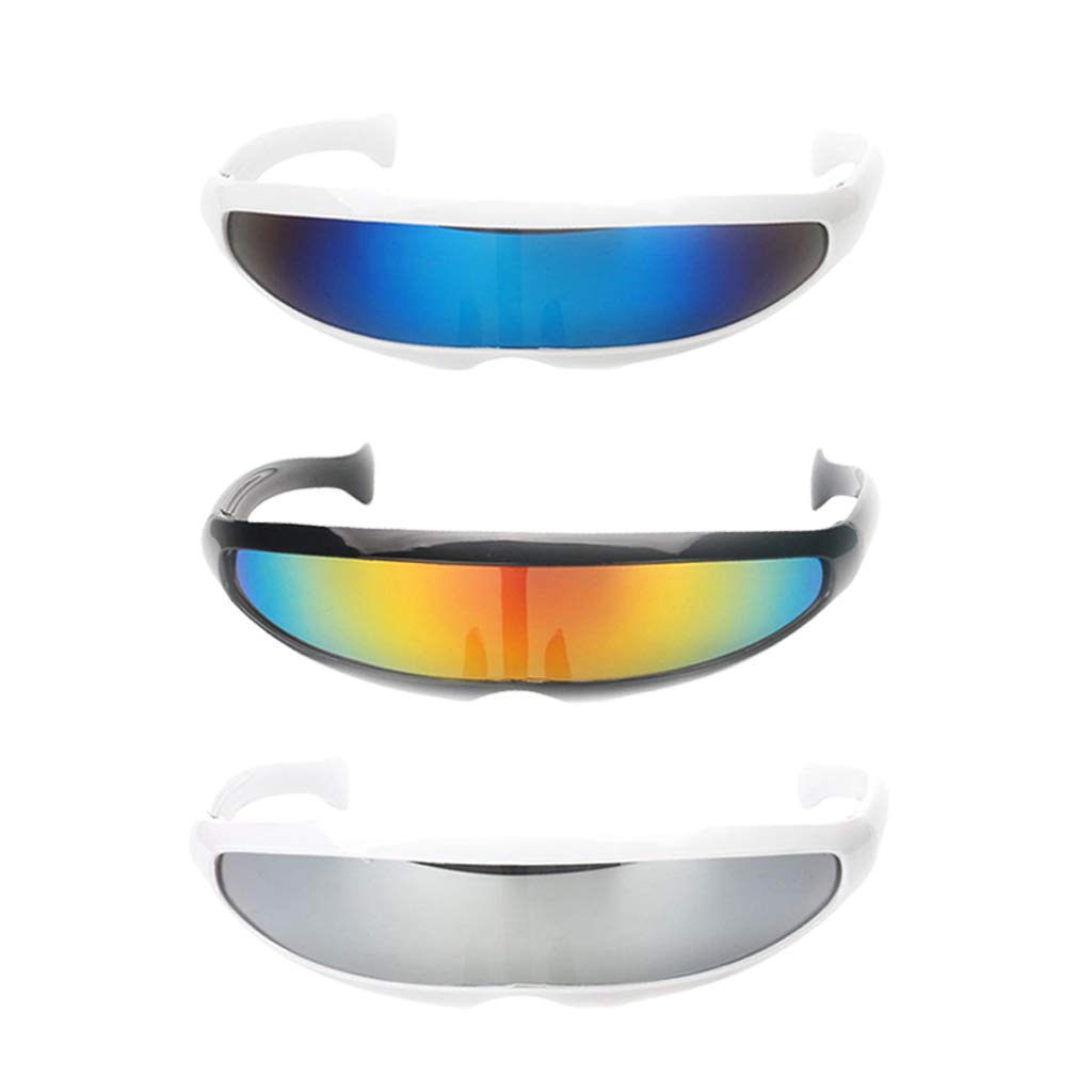 LoveinDIY 3 pcs Futuristic Narrow Cyclops Sunglasses - Mirrored Lens Eye Shades Costume