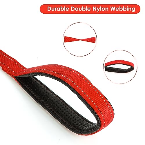 simarro Hausleine für Hunde, 60cm Hunde Leine Kurze Hundeleine mit gepolstertem Griff doppeltes Gurtband Nylon reflektierende Haustier Leinen Hundeleine Hundeleine kleine Mittel große Hunde (Rot)