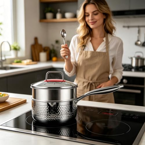 Cacerola antiadherente para evitar comida pegada con vertido limpio y vapor 5