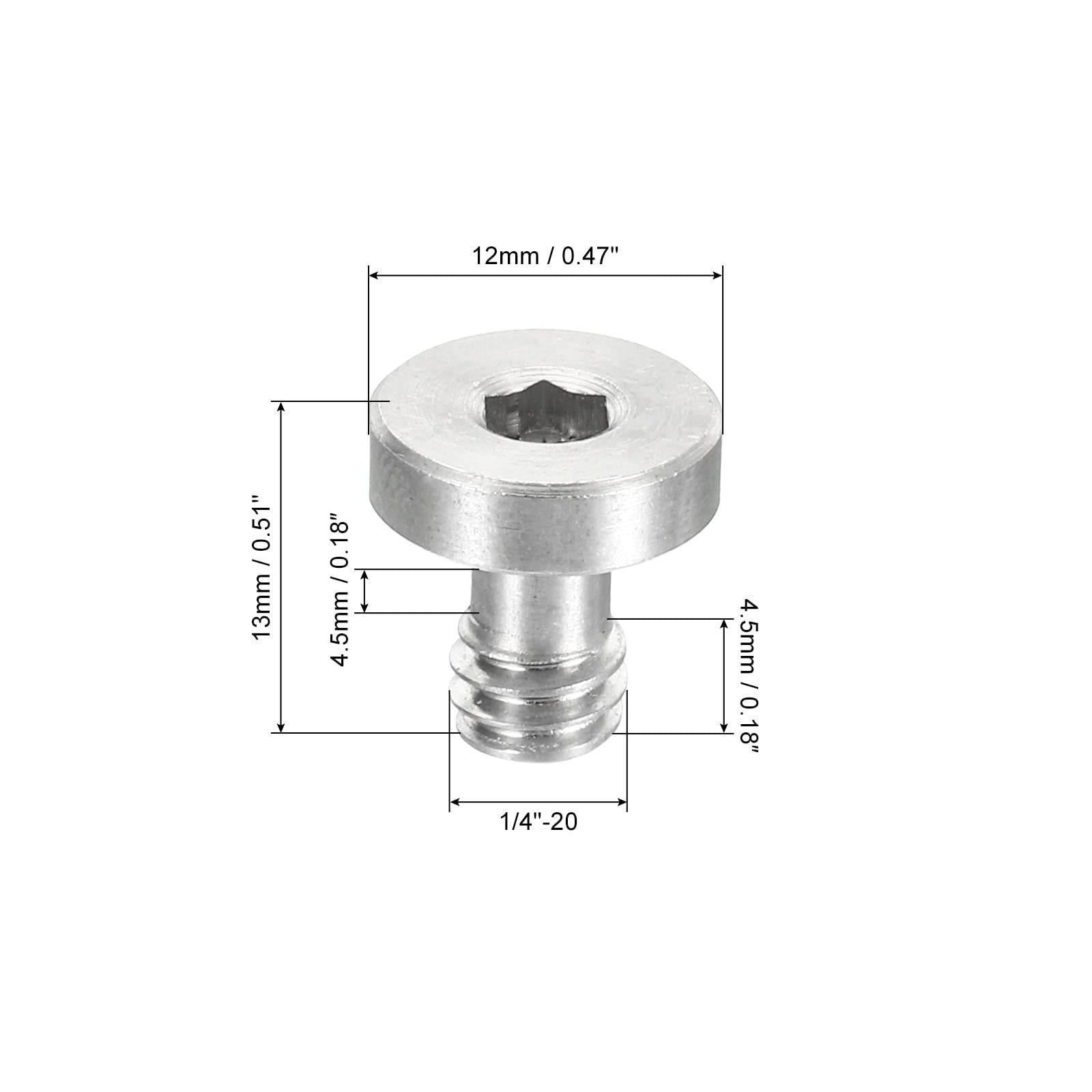 PATIKIL 1/4"-20 Fil 13mm Longueur Caméra Rapide Libération Vis Trépied Vis, 3 Paquet Acier INOX Hexagon Fente Vis pour DSLR Caméra Appareillage Accessoires, Argent