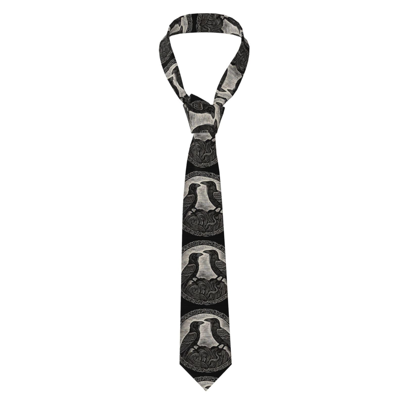 Anceky Men's As Pic Viking Hammer Mjolnir With Odin Ravens Tie For ,Fashion Novelty Skinny Necktie