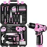 DEKO Cassetta Attrezzi Completa Rosa con Trapano Avvitatore Batteria 8V, 126 Pezzi, Set Completo di Punte