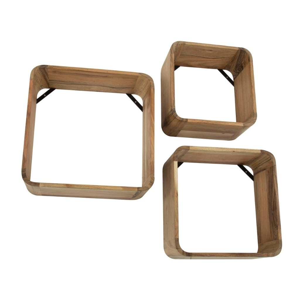 RINGO-Living Quadtratisches Regal Massivholz mit 3er Set, Hängende Kommode Hartholz, Wandregal Blumentopf Ablage mit Stauraum, Küchenregal Rund, Designer Wandregal Rund Dekoration Echtholz
