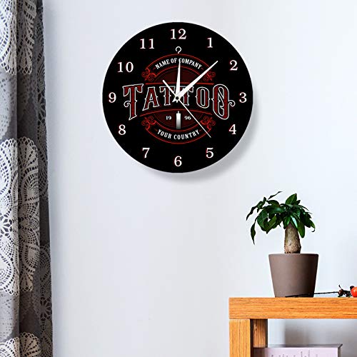 Wall Clock Black Tattoo Time Ink Shop Tattoos Gun Artist Gift Body Art Shop Studio Tattoos Logo Company Name Battery Operated Silent Non-Ticking For Home Office School Bedroom Decor Gift Ideas #TOP3