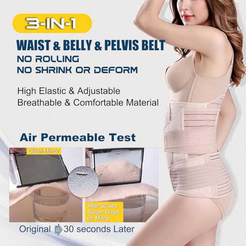 Image of ChongErfei 3 in 1 Postpartum Support Recovery Belly Wrap Waist /Pelvis Belt Body Shaper Postnatal Shapewear,XL Beige