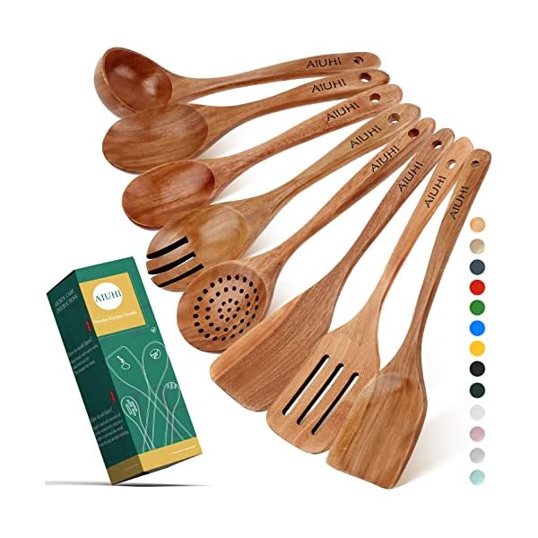 Wooden Spoons for Cooking,Nonstick Kitchen Utensil Set, Non Scratch Natural Teak Wooden Utensils for Cooking(Teak 8 Pack) Wooden Spoons for Cooking,Nonstick Kitchen Utensil Set, Non Scratch Natural Teak Wooden Utensils for Cooking(Teak 8 Pack)