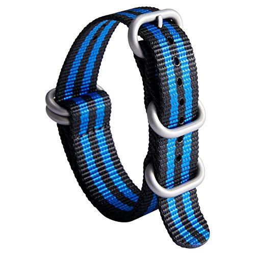 Image of BINLUN Premium Ballistic Nylon Watch Strap, Heavy Duty 5-Ring Replacement Watch Band with Stainless Steel Buckle, Durable & Comfortable Sport Band for Men Women, Fits 18-24mm