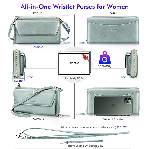 Image of nuoku RFID Blocking Wristlet Wallet for Women, Zip-Around Crossbody Clutch with 2 Removable Straps